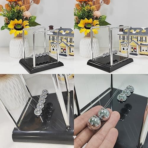 BEWITU Newtons Cradle Balance Balls, Swinging Balls with Black Base, Science Physics Accessories for Adults, Calm Down Fidgets Kit, Desk Ornament for Stress Relief, Office Home Decoration (Black) thumbnail 4