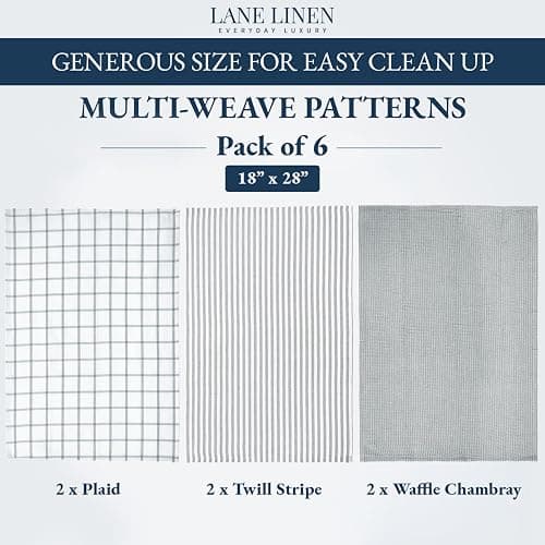 Kitchen Towels and Dishcloths Set - Pack of 6 Cotton Dish Cloths, 18”x 28”, Soft Hand Towels for Kitchen, Absorbent Tea Towels, Premium Kitchen Dish Towels, Quick Drying Cleaning Towels - Grey Towels thumbnail 4