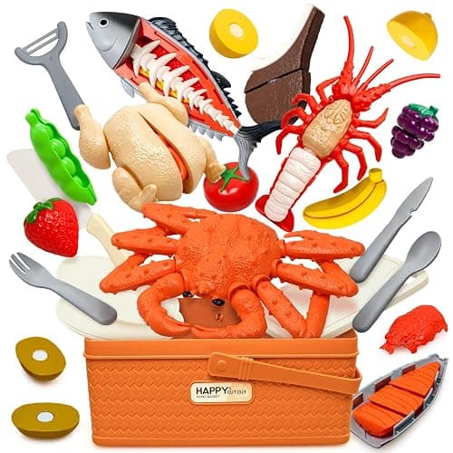 22pcs Montessori Play Seafood Cut Toys Set for Kids Play Kitchen | Kitchen Playset with Toy Food & Fake Fruit, Kitchen Set for Kids &Cutting Set, Kitchen Toys for Boys Girls Ages 3 4 5 thumbnail 9