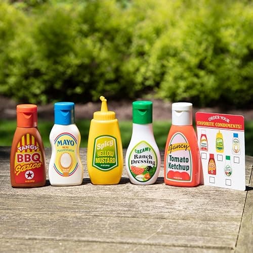 Melissa & Doug 5-Piece Favorite Condiments Play Food Set Play Ketchup and Mustard Bottles, Pretend Food Set for Kids Ages 3+ thumbnail 9
