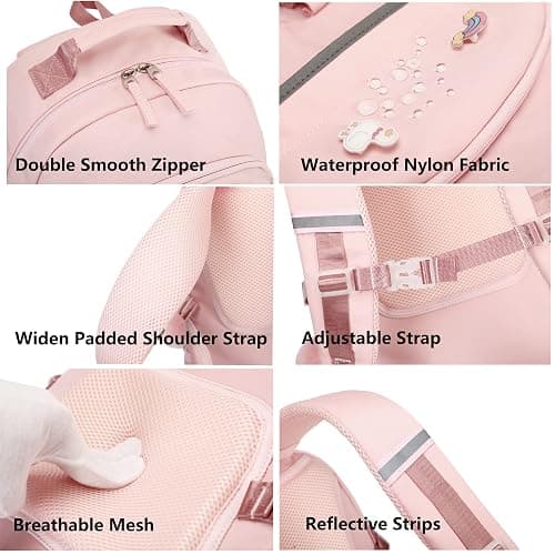 KIDNUO Backpack for Girls, 15.6 Inch Laptop School Bag Kids Kindergarten Elementary College Backpacks Large Bookbags for Teen Girl Women Students Casual Travel Daypacks (Pink) - Large - Pink thumbnail 7