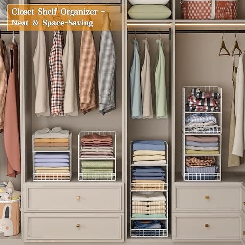 Yociyoga Closet Organizers and Storage - Stackable, Space Saving, Foldable Iron Mesh Bins with Adjustable Plate for Home Closet Organizer System thumbnail 9