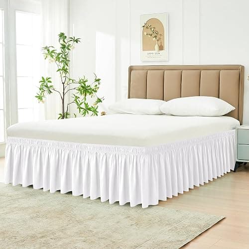 Biscaynebay Wrap Around Bed Skirts for Queen Beds with Short Drop of 12", White Adjustable Elastic Dust Ruffles Easy Fit Wrinkle Resistant Silky Luxurious Fabric Machine Washable thumbnail 2