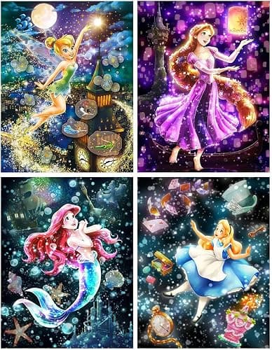 RYMILIE 4 Pack Diamond Painting Kits for Adults, 5D Princess Diamond Art for Beginners, Full Drill Gem Dots for Home Wall Decor 12x16inch - Image 1
