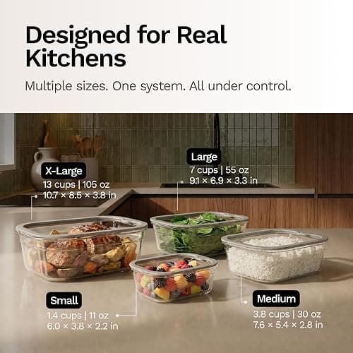 Naked Kitchen 8-Piece Food Storage Containers with Lids – Nesting Borosilicate Glass Meal Prep Containers with Leak-Proof Airtight Seal – BPA Free, Microwave, Oven, Freezer & Dishwasher Safe – Black thumbnail 5