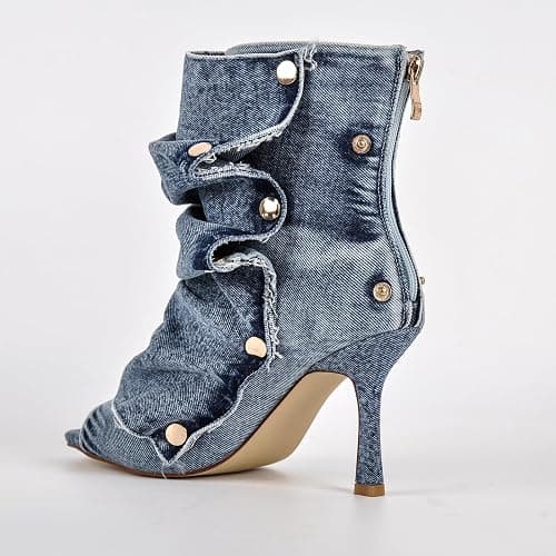 sexytag Women's Peep Toe Booties Slouchy Stiletto Kitten Heel Shark Boots Open Toe Back Zipper Fashion Ankle Short Boot thumbnail 5
