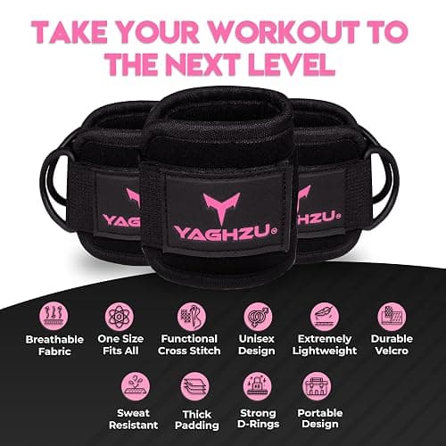 YAGHZU Ankle Straps for Cable Machines Women - Adjustable Gym Ankle Strap for Cable Machine, Neoprene Padded Cable Straps, Durable Leg Strap with Cable Cuff, Glute Kickback Ankle Strap with D Rings thumbnail 2