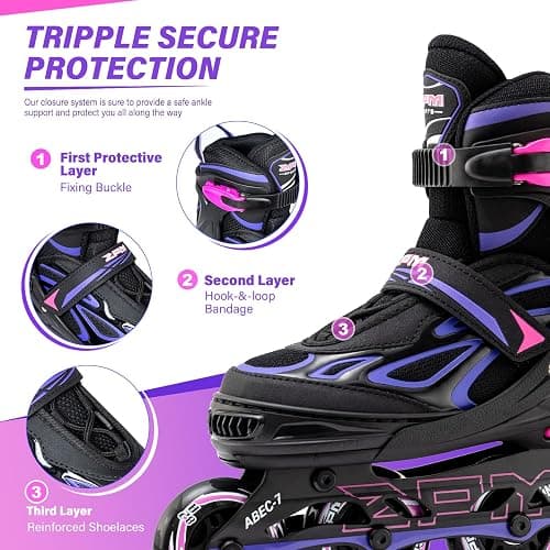 2PM SPORTS Vinal Girls Adjustable Flashing Inline Skates, All Wheels Light Up, Fun Illuminating Skates for Kids Men Adult Women and Boys thumbnail 4