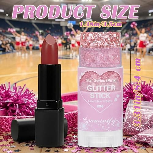 Paminify Pink Hair Glitter Stick,Cheer Body Face Glitter,Waterproof Singer Concert Music Festival Pink Out Accessories for Spirit Week,Halloween Shimmer Holographic Body Paint thumbnail 4