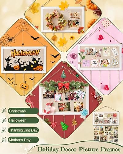 Bikoney Large Collage Picture Frame with Bulletin Board, Hanging Photo Display for Multiple Pictures, Wall Photo Organizer with 30 Clips & 6 Pushpins, Self Adhesive Hooks – No Drill Wood Photo Board for Room Decor thumbnail 5