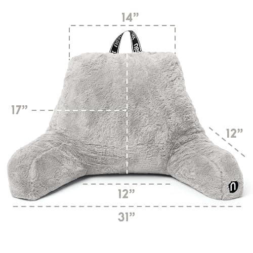 Nestl Fur Reading Pillow, Stylish Back Pillow for Bed Sitting Up, Faux Fur Bed Chair Pillow with Arms, Reading Pillows for Sitting in Bed Adult & Kids, Back Support Pillow for Bed Rest - Light Grey thumbnail 2