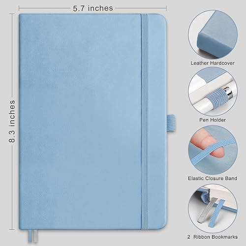 RETTACY Blank Journal Notebook, 192 Pages, A5 Medium Size (5.7'' x 8.3''), Leather Hardcover, 100 GSM Thick Paper, for Sketching, Drawing, Painting (Light Blue)  thumbnail 2