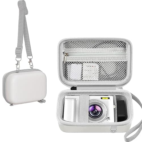 Leayjeen Digital Camera Case Compatible with 4K HD Digital Cameras 64MP, 16x Zoom Camera Portable Hard Case Includes Shoulder Strap and Mesh Storage Pocket(White)(Case Only) - Image 1