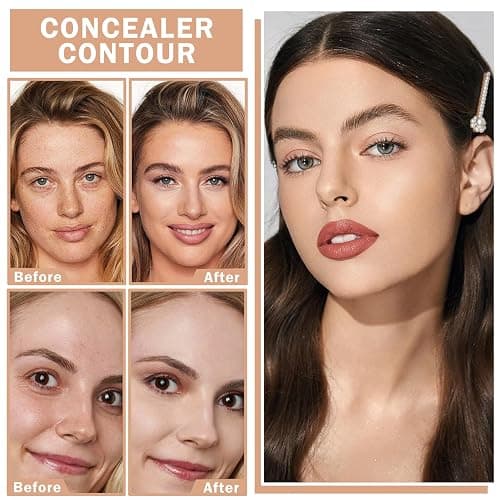 Cream Concealer Makeup Palette Matte Full Coverage Concealer with Brush Color Corrector Correcting Under Eye Concealer Palette for Dark Circles - 01 Ivory White thumbnail 3