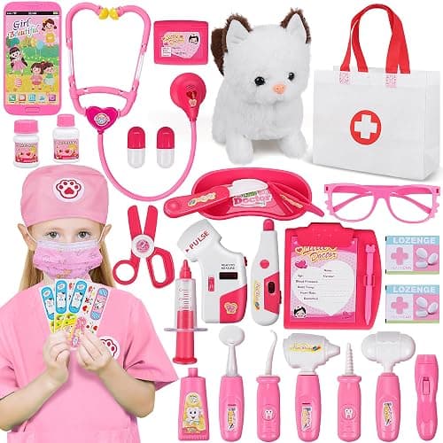 33Pcs Pet Doctor Kit for Toddlers - Dress Up Costume & Pretend Doctor Play Set with Cat Toy, Stethoscope, Portable Pet Vet Roleplay Toy, Christmas Birthday Gifts for Ages 3 4 5 6-8 Year Old Boys Girls - Image 1