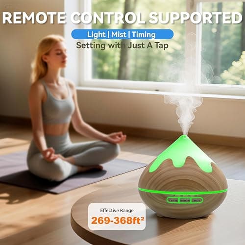 Essential Oil Diffuser for Home 500ML, Ultrasonic Large Diffuser Oil Machine with Remote Control, Aromatherapy Diffusers for Home Office Room, Aroma Diffuser with 14 Color LED & 2 Mist Mode, Brown thumbnail 5