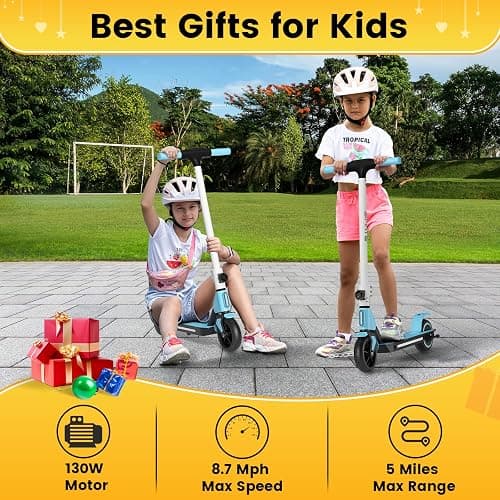 SIMATE Electric Scooter for Kids 6-14, e Kick Scooter with LED Display and Colorful Lights, Adjustable Height and Foldable, Double Brake, Gifts for Kids Girls Boys thumbnail 5