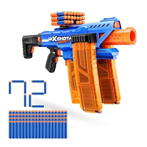 XSHOT Insanity Motorized Clip Mania Dart Blaster with 72 Darts - Air Pocket Technology, Auto Feeding Belt, Tripod & Scope, Outdoor Toy - Image 1