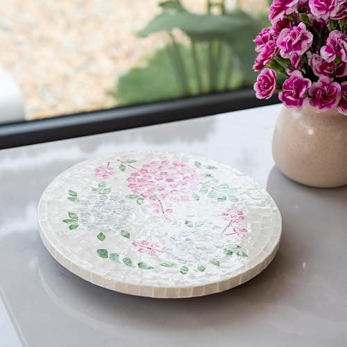 PEMAR 12.6” Pink Hydrangea Capiz Shell Lazy Susan, Handcrafted Dining Table Décor & Table Centerpiece, Elegant Beach House & Farmhouse Home Decor, Luxury Hostess & Housewarming Gift thumbnail 9