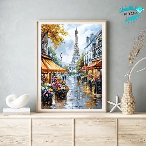 KEYIFA Paris Diamond Art Kits for Adults, DIY Diamond Painting Flower Shop, Round Full Drill, 5D Scenery Diamonds Dots Mosaic Painting, Gem Arts Craft for Home Wall Decor Gifts, 30x40cm thumbnail 3
