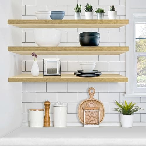 Sorbus Floating Shelves for Wall Storage (48 Inch, 2 Pack, Maple Wood) | Clean display for home accents, books and collectibles; hidden brackets suit bathrooms, bedrooms and kitchens. thumbnail 2