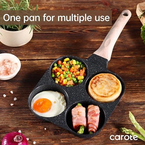 CAROTE Egg Pan Omelette Pan, 4-Cup Nonstick Granite Omelette Skillet - Pancake Pan and Healthy Egg Cooker Suitable for Gas Stove & Induction Cookware, Black thumbnail 6