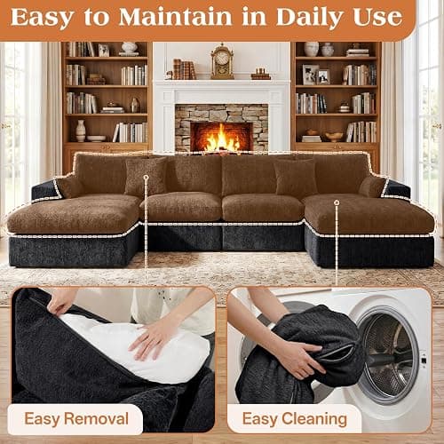 Vellorise 136" Cloud Modular Sectional Sofa with Detachable Comfort Seat Cushion, U-Shaped Convertible Boneless Couches for Living Room, Rearrange Freely, No Assembly, Misty Black, 6-Seater Ensemble thumbnail 8