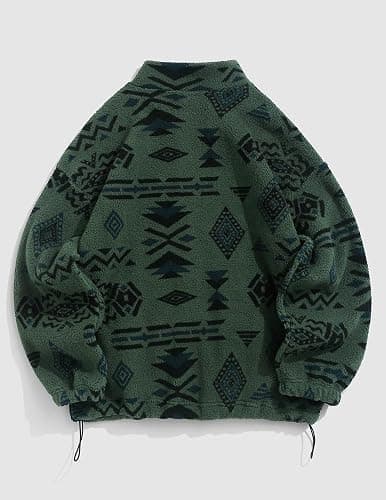 ZAFUL Women's Long Sleeve Zip Up Coat Faux Fur Ethnic Aztec Print Fall Jacket with Pocket Teddy Cropped Oversized Outwear thumbnail 3