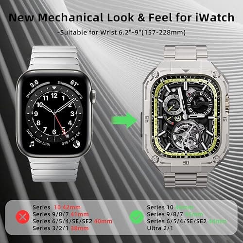 Formal Stainless Steel Band/Case Compatiable for 45mm Apple Watch Band for Men,Metal Apple Watch Bumper Case with Strap for iWatch Band Series 9 8 7,Titanium thumbnail 2