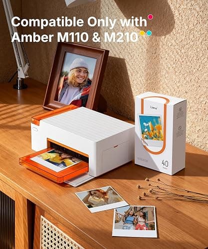 Liene Amber M110 & M210 3x3″ Photo Paper 40 Sheets & 1 Cartridge, Photo Printer Sticker Paper Adhesive, Waterproof, Smudge Proof, Instant Photo Paper Only for DHP514/DHP515 Photo Printer for Scrapbook thumbnail 2