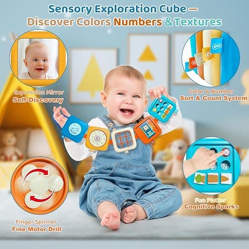 Montessori Toys for Baby 6-12 Months: Sensory Activity Cube with Fine Motor Skills - Travel Busy Board Busy Cube Gifts for 1 Year Old Boy Girl thumbnail 9