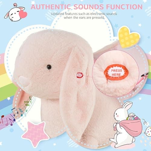 Qaba Baby Rocking Horse, Plush Rabbit Animal Rocker with Simulated Sound, Wooden Base, Seat Belt, Stuffed Rocking Chair for Toddler 18-36 Months, Pink thumbnail 7