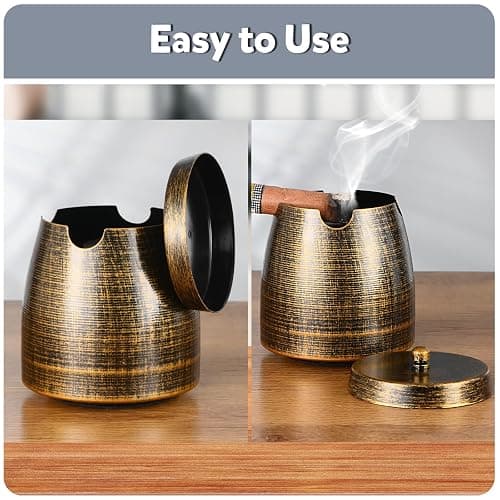 Cigar Ashtray with Lid for Outdoors Outside Patio Home Retro Decor,Large Holder Ashtray,Cigar Accessories Gifts for Men Dad Husband Boyfriend (Large) thumbnail 5