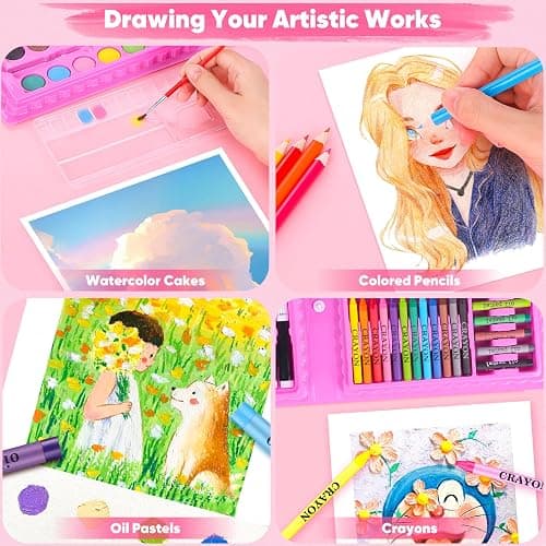 iBayam Art Supplies, 149-Pack Drawing Kit Painting Art Set Art Kits Gifts Box, Arts and Crafts for Kids Girls Boys, with Coloring Book, Crayons, Pastels, Pencils, Watercolor Pens (Pink) thumbnail 5