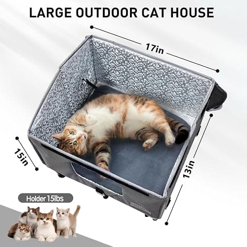 Outdoor Cat House Weatherproof for Spring Summer, Portable Cat Shelter for Stray Cats, No Installation Foldable Cat Tent Enclosure, Ventilated Pet House for Outside Camping Patio Garden（Unheated thumbnail 2