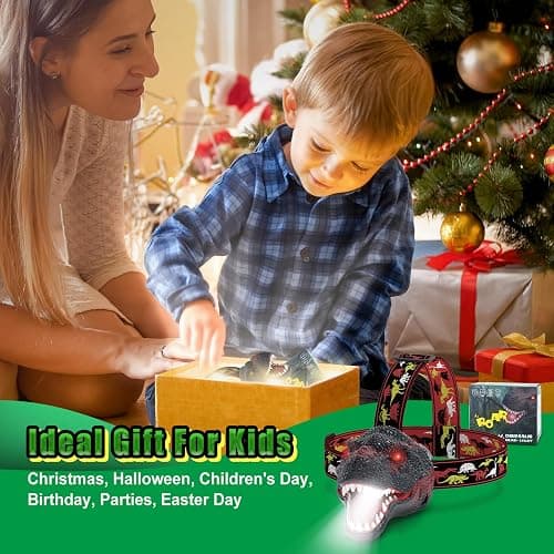 Nitigo Dinosaur Headlamp for Kids Flashlight Rechargeable Led Headlights Roar & Silent Mode, T-Rex Dinosaur Toys for Kids 3-5 4-6 5-7 6-8, Camping Gear, Easter Gifts for Boys Girls Adults thumbnail 3