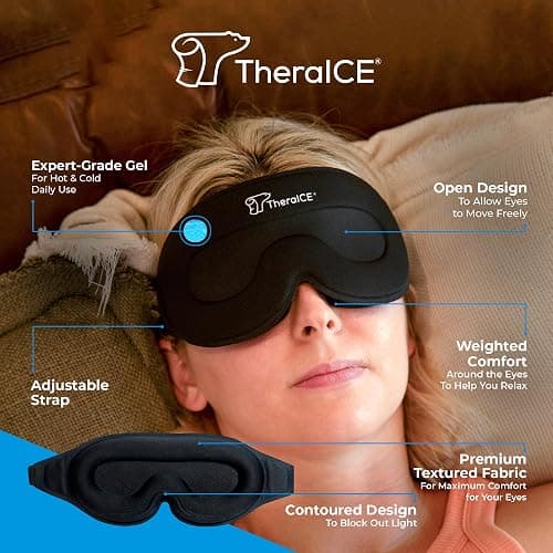 TheraICE Sleep Mask + Cooling Gel Relief - Sleep Eye Mask Blackout Blindfold Cold - 3D Contoured Relaxing No Pressure Eye Cover to Block Light for Comfortable Soothing Night Sleeping/Men & Women thumbnail 2