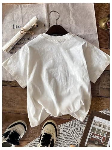 RoseSeek Women's Graphic Letter Tee Crew Neck Drop Shoulder Trendy Summer T Shirt Short Sleeve Vintage Car Print Top thumbnail 2
