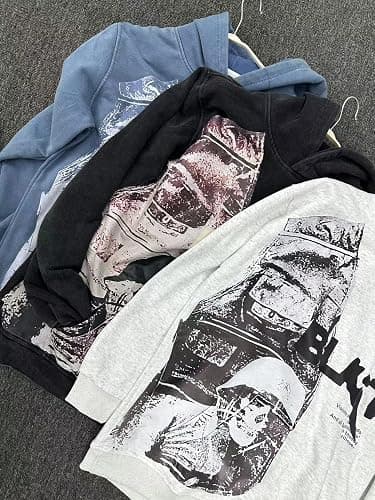 Obenie Retro Y2K Hoodie Gothic Casual Alphabet Blast Print Pattern Skull Fashion Hoodie Men Harajuku Men Clothing thumbnail 7