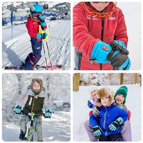 DINSVTA Kids Heated Ski Gloves, 3-Heat Settings, Rechargeable, Water Resistant, Windproof, Ideal for Skiing, Snowball Fights, Cycling thumbnail 6