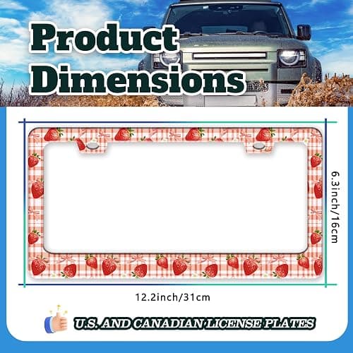 Strawberry License Plate Frame Stainless Steel Fruit Bow License Plate Holder for Front and Rear Car Tags Funny for Car Decoration Accessories with Screws 6.3 X 12.2 in for Women Men thumbnail 3