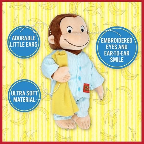 KIDS PREFERRED Curious George in Pajamas Monkey Stuffed Animal Plush Toys Soft Cute Cuddle Plushie Gifts for Baby and Toddler Boys and Girls - 12" Stuffed Animal thumbnail 3