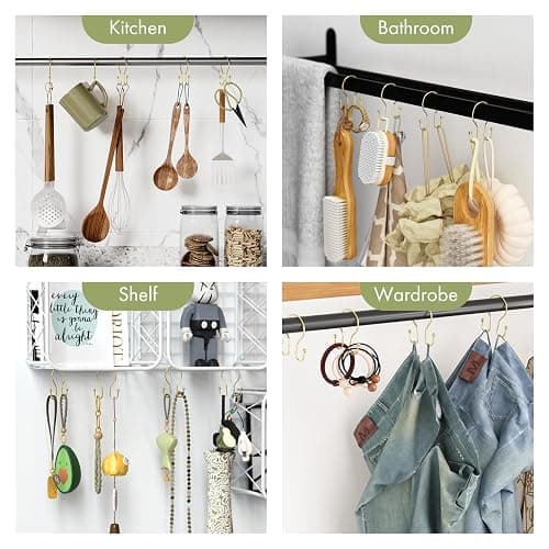 AmazerBath Shower Curtain Hooks Gold Shower Curtain Rings, Simple Double Hook Shower Curtain Hooks Rust Proof, Metal Smooth Shower Hooks for Shower Curtain Rod, 12 Pcs Shower Rod Hook Light Gold thumbnail 7