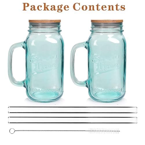 ANOTION Mason Jar with Handle - Colorful Drinking Glasses Colored Glass Cups with Lids and Straws Colored Glasses Drinking Set of 2 Mason Jars Iced Coffee Cups Tumblers Smoothie Water Bottles thumbnail 7