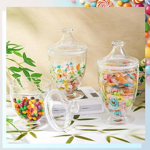 Mimorou 12 Pieces Plastic Apothecary Jars Bulk with Lid Candy Buffet Containers Set 3 Sizes for Wedding Reception Grand Event Birthday Party Supplies Bathroom Kitchen, Shatter-proof thumbnail 6