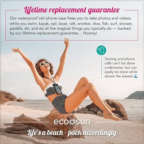 Eco Sun Waterproof Phone Pouch & Floating Wrist Strap Bundle (2-Pack Each) – Waterproof Phone Case + Float Strap – Travel & Beach Essentials Designed in Hawaii – Fits iPhone 17 Pro Max, GoPro, Cameras thumbnail 5