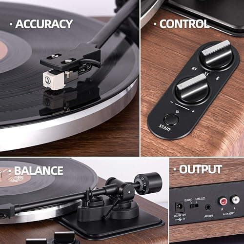 1 by ONE High Fidelity Belt Drive Turntable with Built-in Speakers, Vinyl Record Player with Magnetic Cartridge, Bluetooth Playback and Aux-in Functionality, Auto Off thumbnail 2
