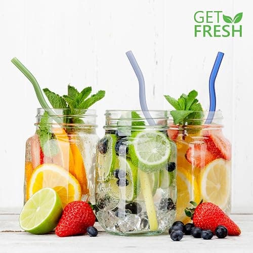 GET FRESH Reusable Wavy Glass Drinking Straws Set - 6pcs Colored Straws from Borosilicate Shatter Resistant Glass - Coloured Dishwasher Safe Wavy Cocktail Straws thumbnail 2