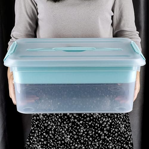 BTSKY Stack & Carry Box, Clear Plastic Storage Container Stackable Home Utility Box with Removable Tray Multi-Purpose Storage Bin for Organizing Stationery, Sewing, Art Craft Supplies(Blue) thumbnail 2