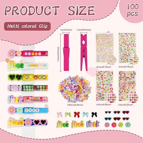 SKDTAZRZ Cheer Pins Spirit Clips - 100 Wooden Colored Clothes Pins with Glue & Tools,Cheer Pin Kit 180 Mini Bows Ducks Daisy Balls 300 Letters 4 Stickers, DIY Custom Pins Cheerleading Gifts thumbnail 3